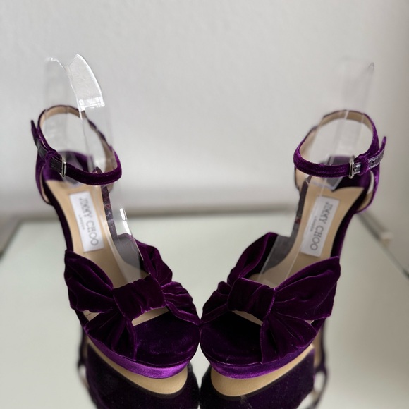 New Jimmy Choo Heloise Velvet Ankle-Strap Platform Sandals $975 37 - Picture 11 of 14